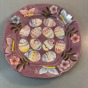 Laurie Gates Purple Easter Egg Plate Platter 11.5" Square Made in USA 2002